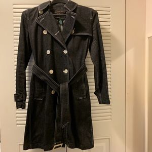Black denim belted trench